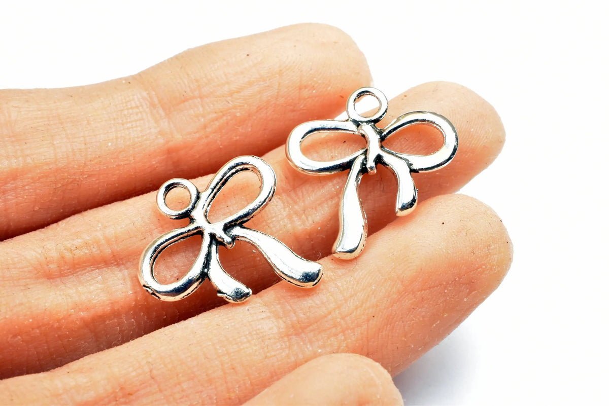 16 PCs Bow Tie Charms Antique Tibetan Silver Tone Size 19x18mm Jump Ring Size 2.5mm Finding Pendant Charm For Jewelry Making - BeadsFindingDepot