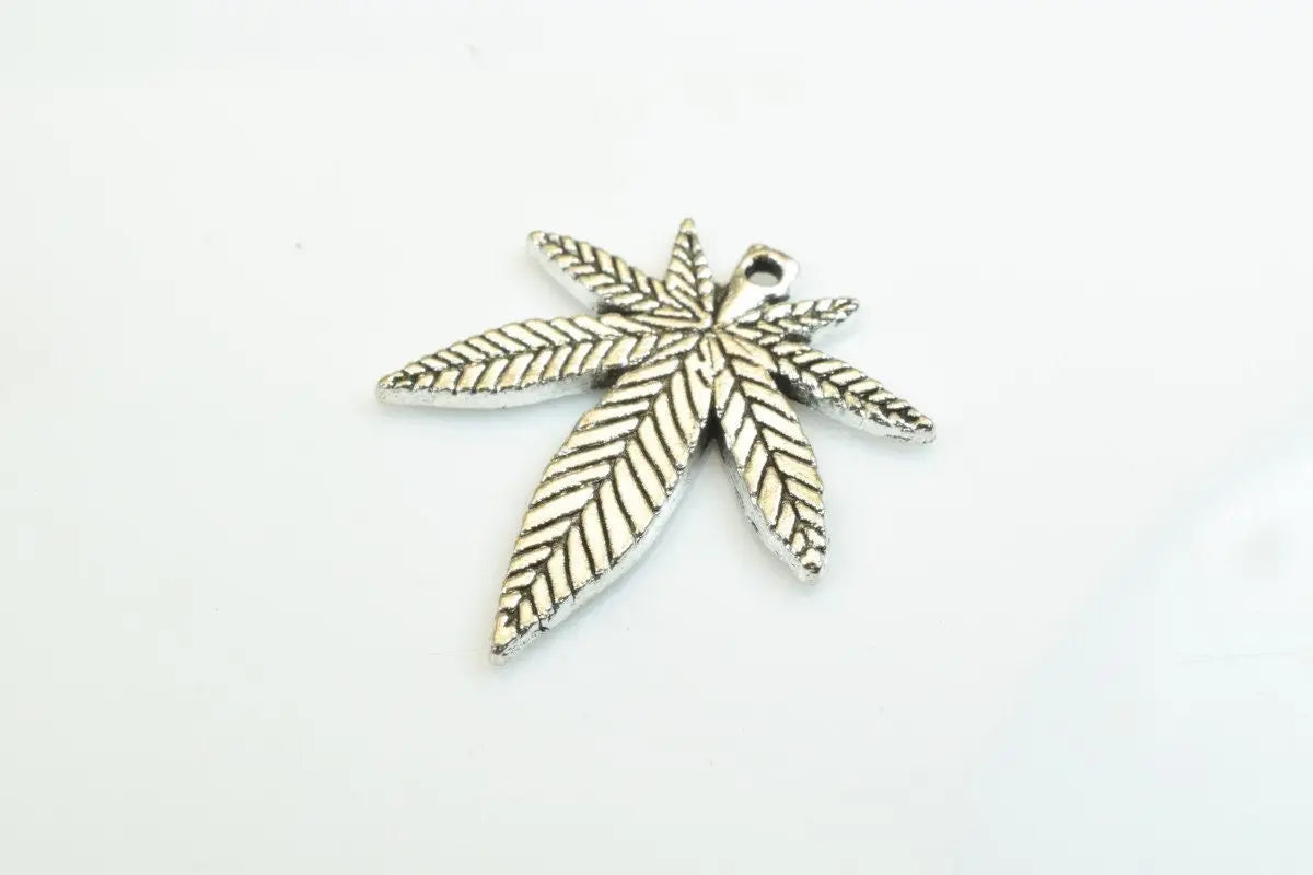 8 PCs Marijuana Leaf Charms Alloy Antique Silver Size 38x33mm Jump Ring loop hole Size 2mm For Jewelry Maker - BeadsFindingDepot