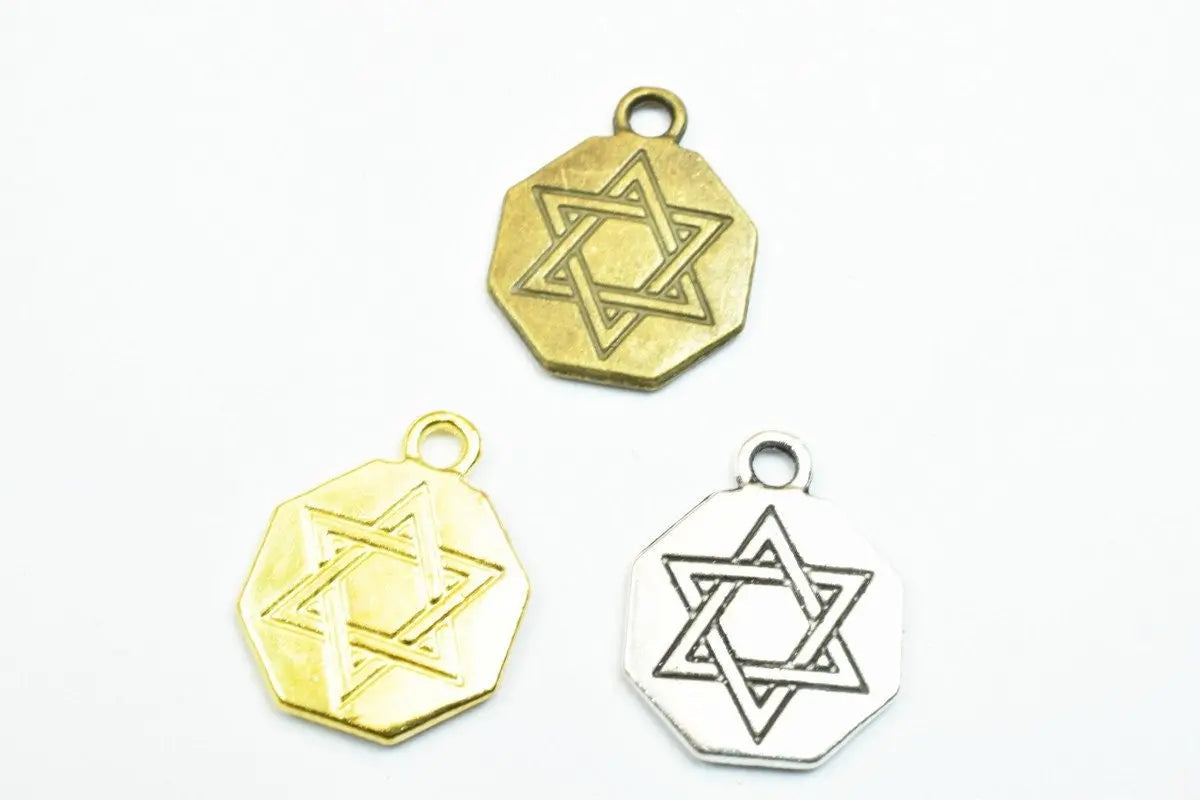 20PCs Star of David Charm Gold/Antique Silver/Antique Green Alloy Metal Size 17.5x14mm Decorative Beads 2mm Jump Ring for Jewelry Making - BeadsFindingDepot