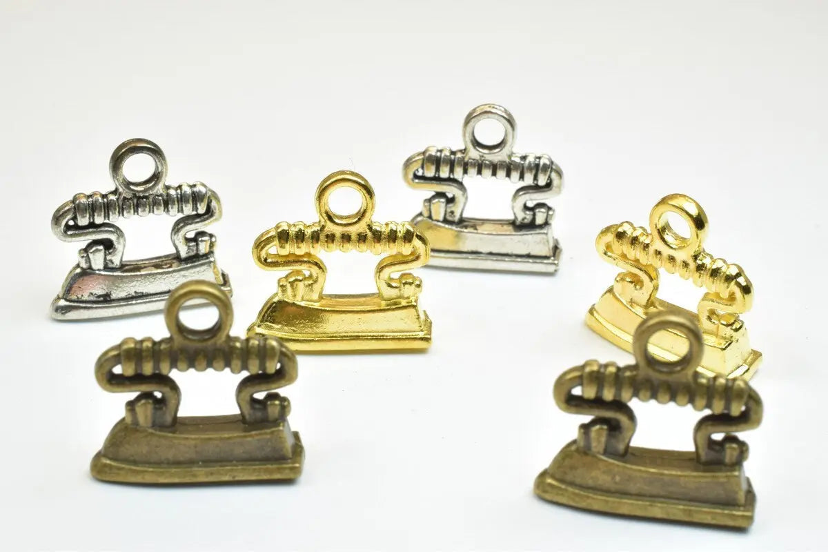 4 PCs Iron Machine Alloy Charm Gold/Antique Green/Antique Silver Beads Size 17x18x6mm JumpRing Size 3mm Decorative Design For Jewelry Making - BeadsFindingDepot