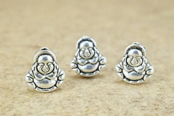 Solid Buddha Beads Two Side Face Tibetan Style Antique Silver Alloy Metal Bracelets Charm Size 11x10x4mm Hole Size 1.25mm For Jewelry - BeadsFindingDepot