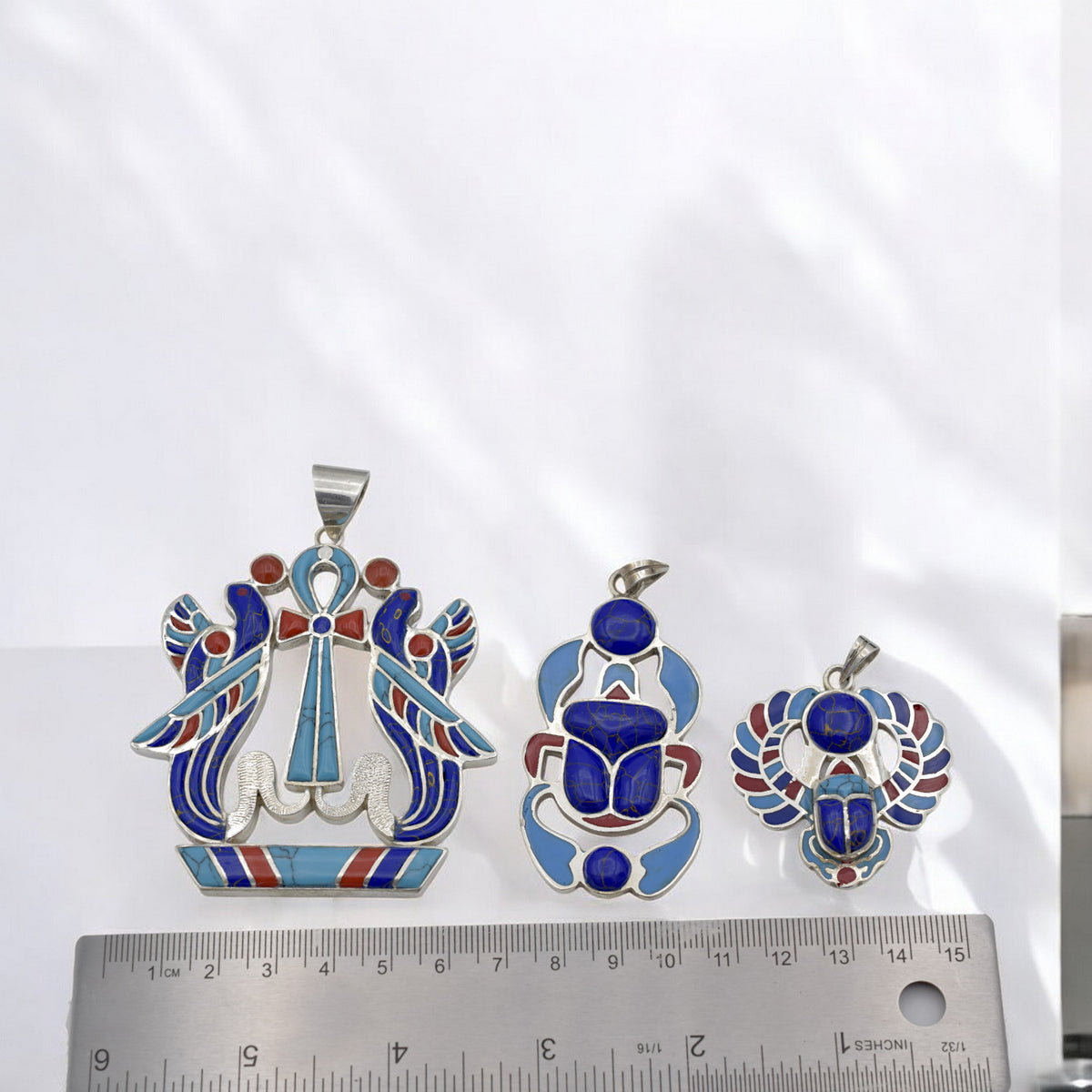 Sterling Silver Egyptian Pendants Ankh, Isis Wings & Scarab Design jewelry making supplies - detail image 8