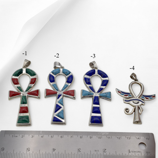 Sterling Silver Egyptian Ankh Pendants | Malachite, Lapis, Turquoise & Coral jewelry making supplies - detail image 2