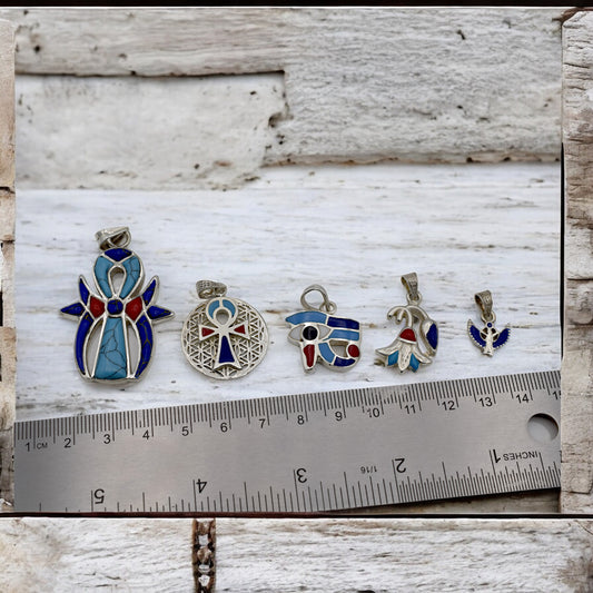 Sterling Silver Egyptian Pendants Ankh, Eye of Horus, Isis & Lotus jewelry making supplies - detail image 2