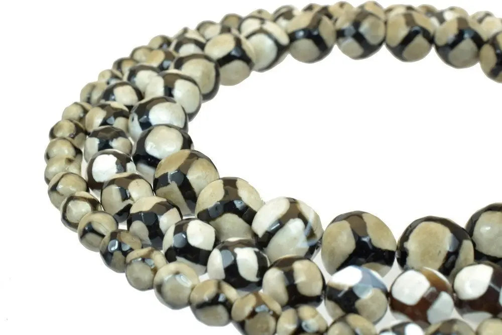 tibetan dzi agate gemstone round stone beads black and creamy white size 6 mm 8 mm 10 mm natural love birthstone gemstone...
