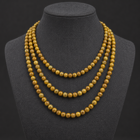 Yellow Tiger Skin Jasper Natural Healing Stones – 6mm, 8mm, 10mm Wood Jasper - neck display