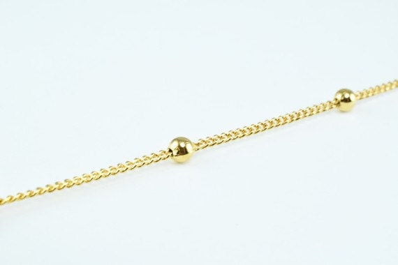 Gold Plated Tarnish Chain 18K Electroplated Ball Beaded, Cable Style (3mm Diameter, Tarnish Resistant, Sold by Foot)
