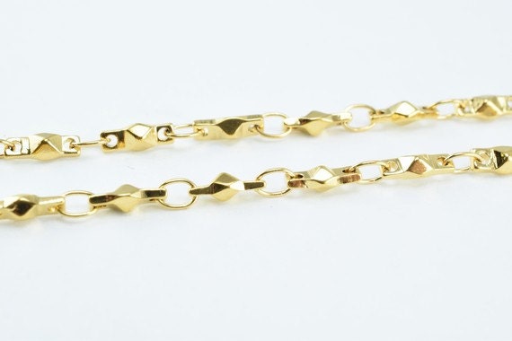 Gold Plated Tarnish Resistant Bar Chain - 18K Electroplated Finish, 2.5mm Width, Copper Metal, Ideal for Jewelry Crafting