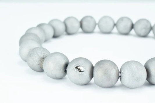 matte silver druzy gemstone round beads 6 mm 8 mm 10 mm natural stones beads natural healing stone chakra stones for jewel...