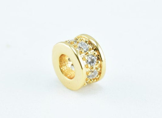 6mm Roundel 14k Gold Filled Micro Pave Beads with Clear CZ Cubic Zircon GFM23, Rhinestone, sparkle, Bling Spacer Beads For...