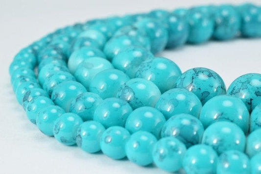 Two Tone Turquoise Shine Round Beads - Blue Glass Pearls Set - 6-12mm Sizes, Jewelry Making, Vintage Boho Supplies