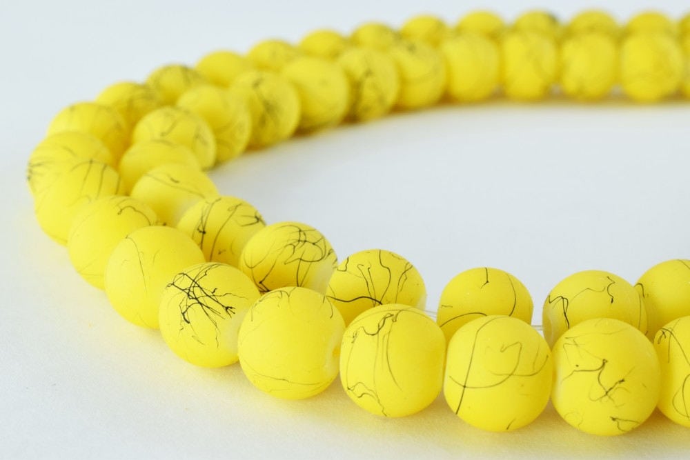 Glass Beads Matte Two Tone Yellow Black Rubber Over Glass Beads Size 10mm Round For Jewelry Making Item#789222045951 jewel...