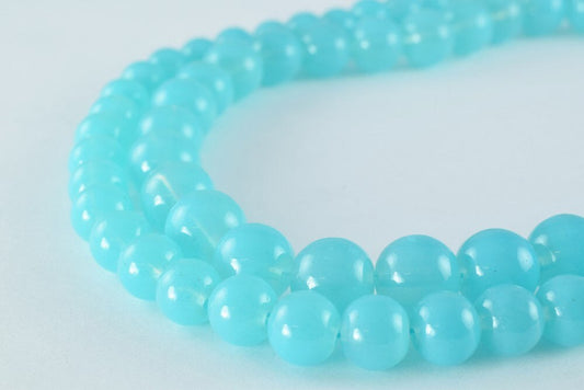 Milky Blue Glass Beads 8mm-10mm - Vintage Style Round Loose Beads - Matte Finish, Lampwork, Jewelry Making Tools
