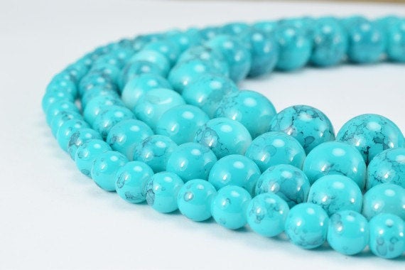 Two Tone Turquoise Shine Round Beads - Blue Glass Pearls Set - 6-12mm Sizes, Jewelry Making, Vintage Boho Supplies