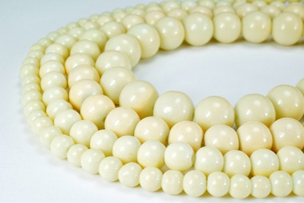 Creamy Glass Beads Round - Ivory Shine Beads Set - Assorted Sizes 6mm to 12mm, Vintage Style, Jewelry Making