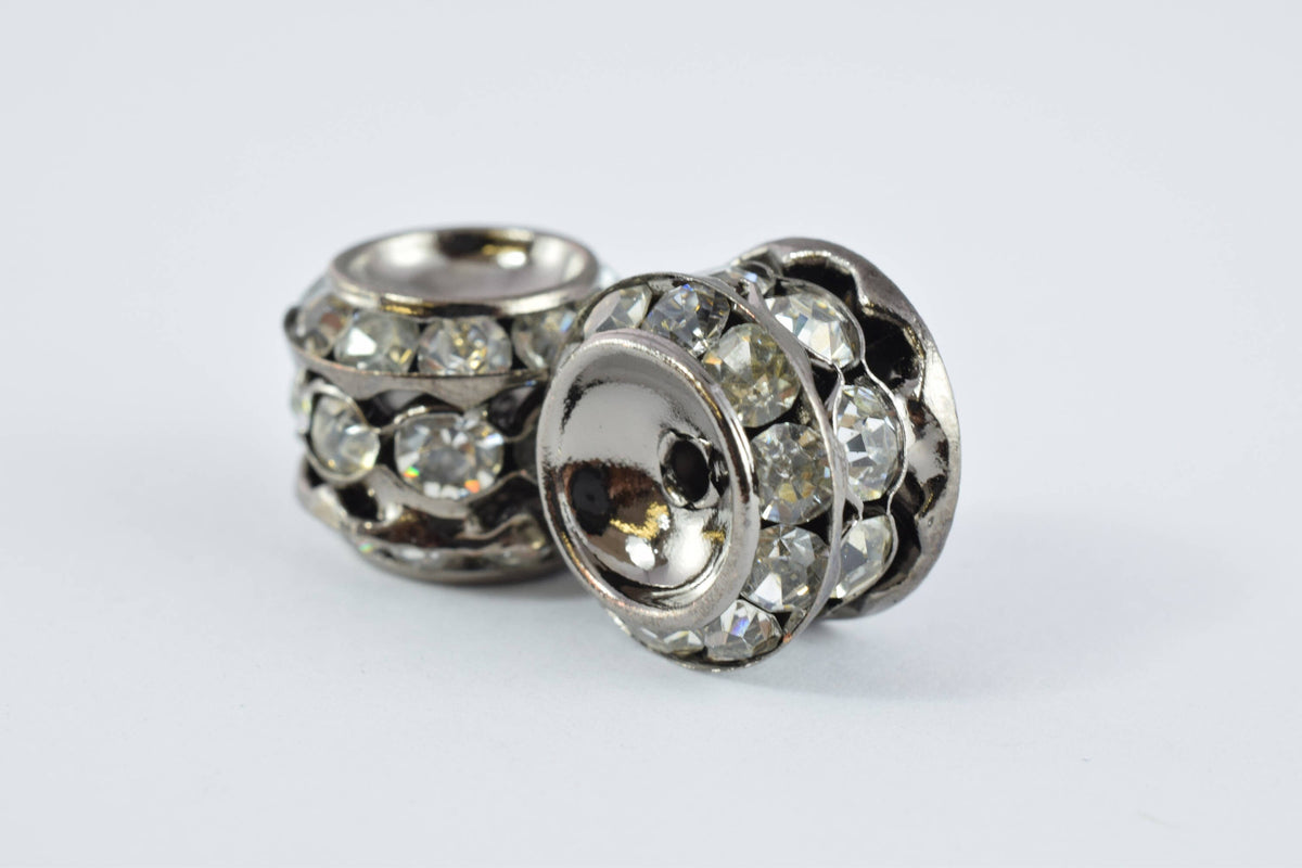 13x12mm Rondelle Gold/Silver/Hematite Plated Beads with Clear Rhinestones, Rondelle Spacer Beads, Metal Gold Spacer Be...