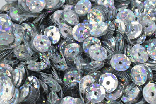 Silver Sparkle Cup Round Sequins, Glossy Iridescent Sheen (3mm-6mm Sizes, 0.5-1mm Hole, 2000pcs Pack, Crafting & Sewing Supplies)