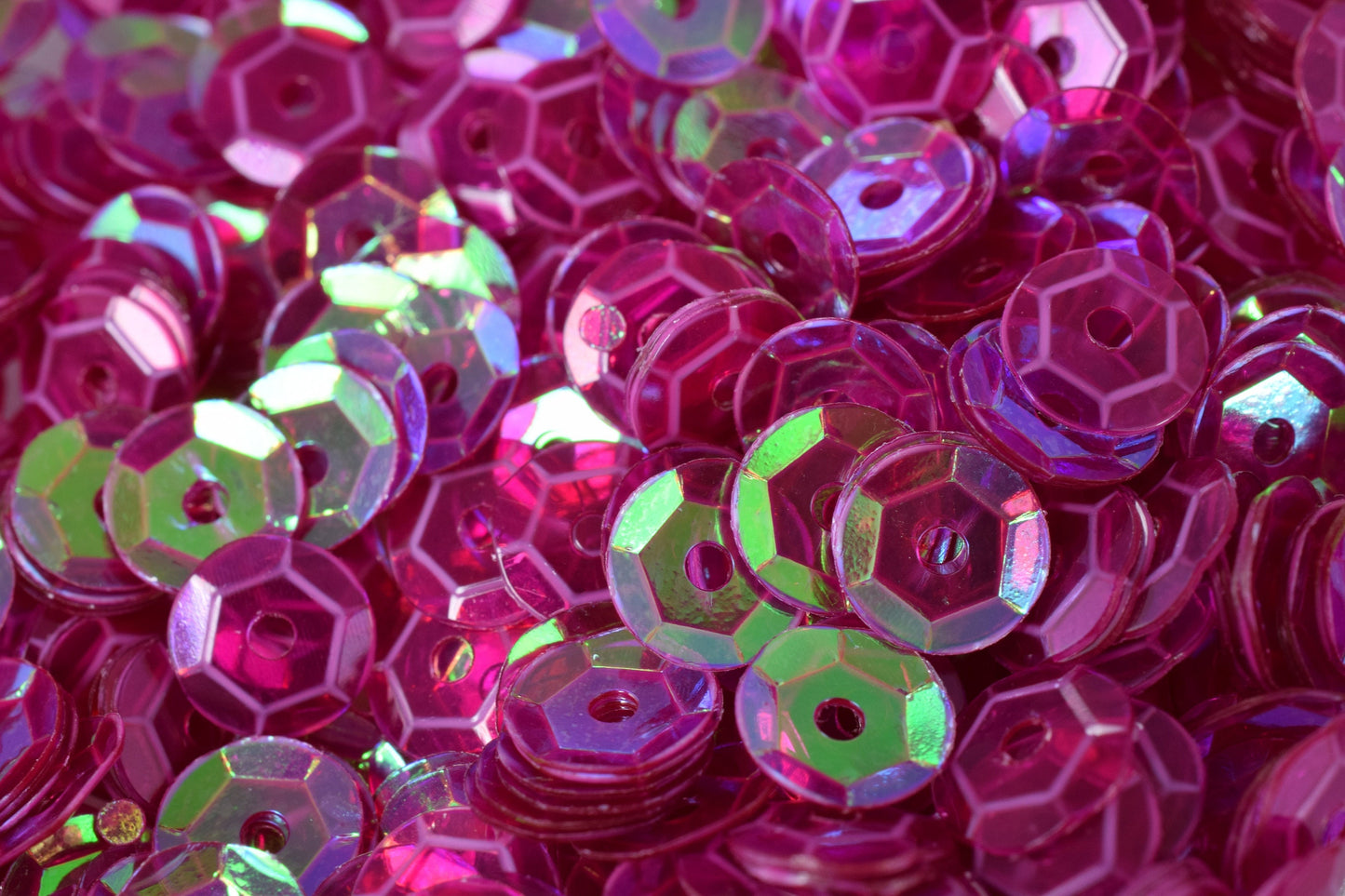 Round Sequins Loose Craft Supplies, Translucent Purple Magenta Iridescent Sheen (3/4/6mm Sizes, 2000pcs, Center Hole)