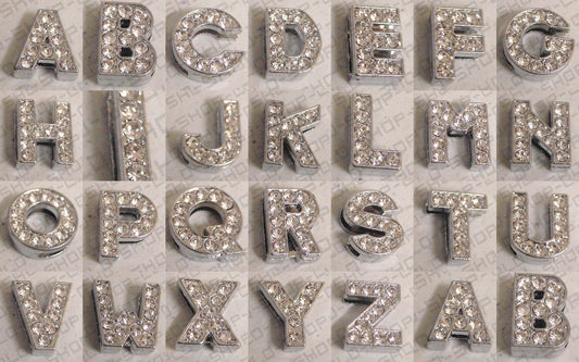 10 PCs Silver Or Gold Slide Letters Capital Letter 8mm Slider Spacer Beads Pendant Charm, Finding, Rhinestone for Bracelet...