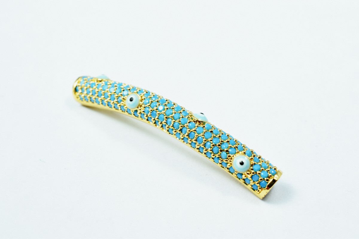 Micro Pave CZ Rhinestone Evil Eye Tube Bar Connector Beads High Quality 3 Colors jewelry making supplies - detail image 6