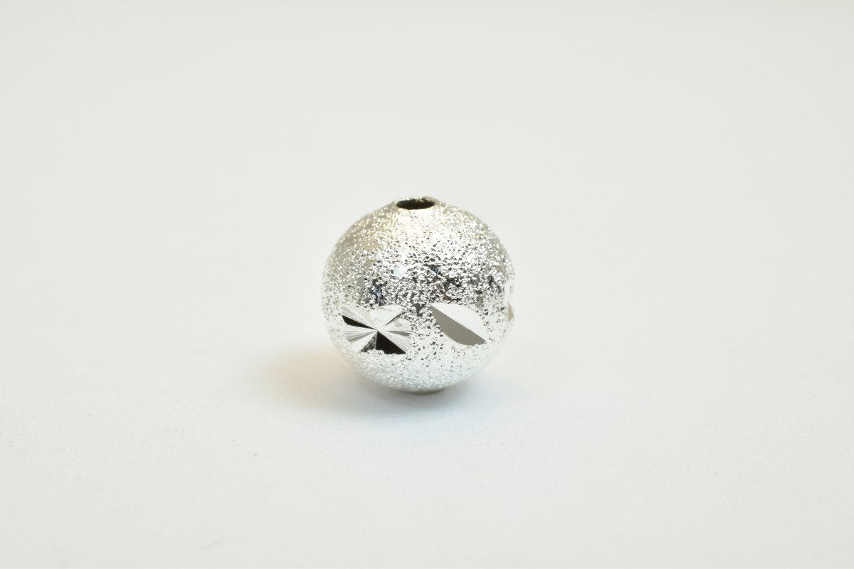 100 PCs Silver Plated Carved Round Beads 8mm/10mm Diamond Cut jewelry making supplies - detail image 3