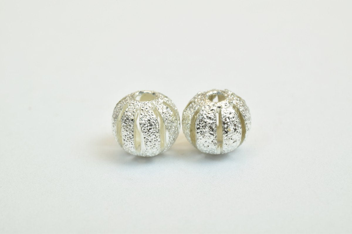 100 PCs Silver Plated Carved Round Beads 6mm Diamond Cut Watermelon Ball jewelry making supplies - detail image 4