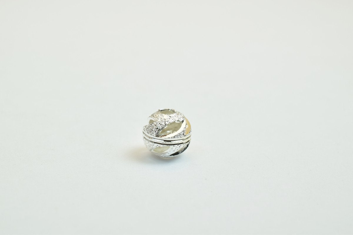 100 PCs Silver Plated Carved Round Beads 6mm Diamond Cut Watermelon Ball jewelry making supplies - detail image 5