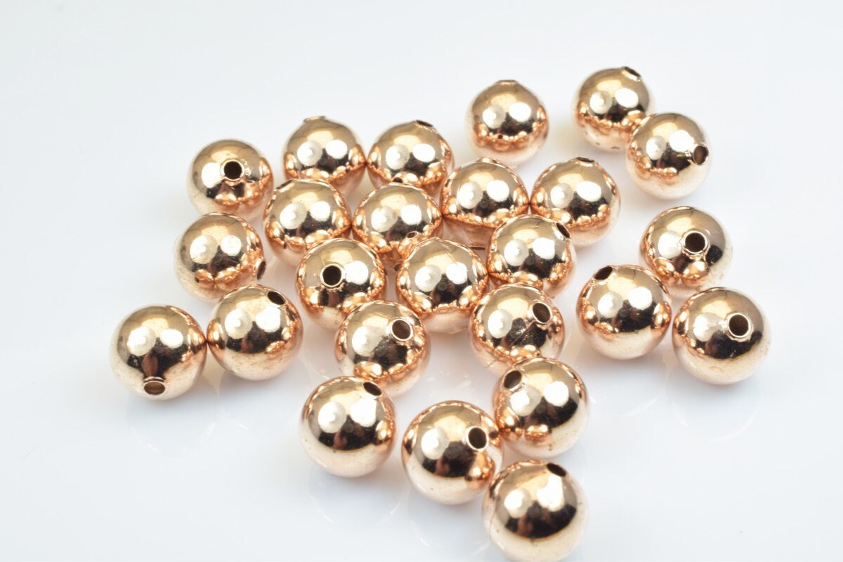 100 PCs Rose Gold Plated Plain Carved Round Beads 6mm/8mm/10mm Plain For Jewelry Making jewelry making supplies - detail i...