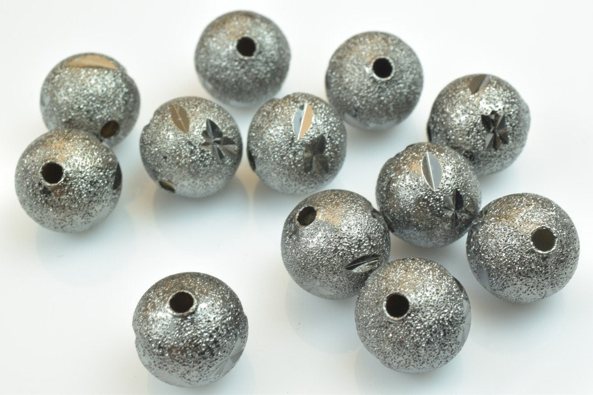 100 PCs Gun Metal Plated Black Carved Round Beads 6mm/8mm/10mm Diamond Cut For Jewelry Making jewelry making supplies - de...