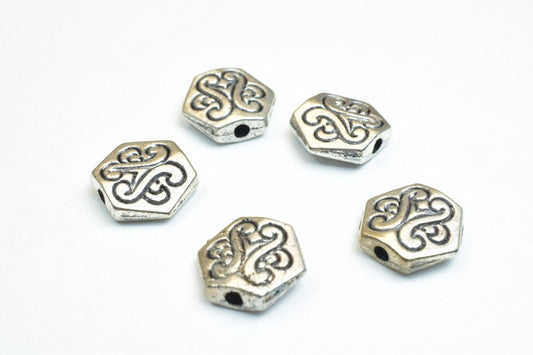10 PCs Hexagonal Connector Charm Silver Alloy Metal Beads Size 10mm Thickness 3.5mm Hole Size 1mm Decorative Design For Je...