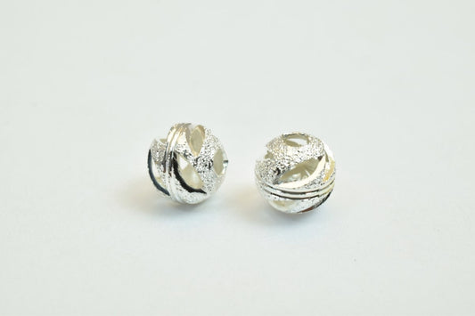 100 PCs Silver Plated Carved Round Beads 6mm Diamond Cut Watermelon Ball jewelry making supplies - detail image 2