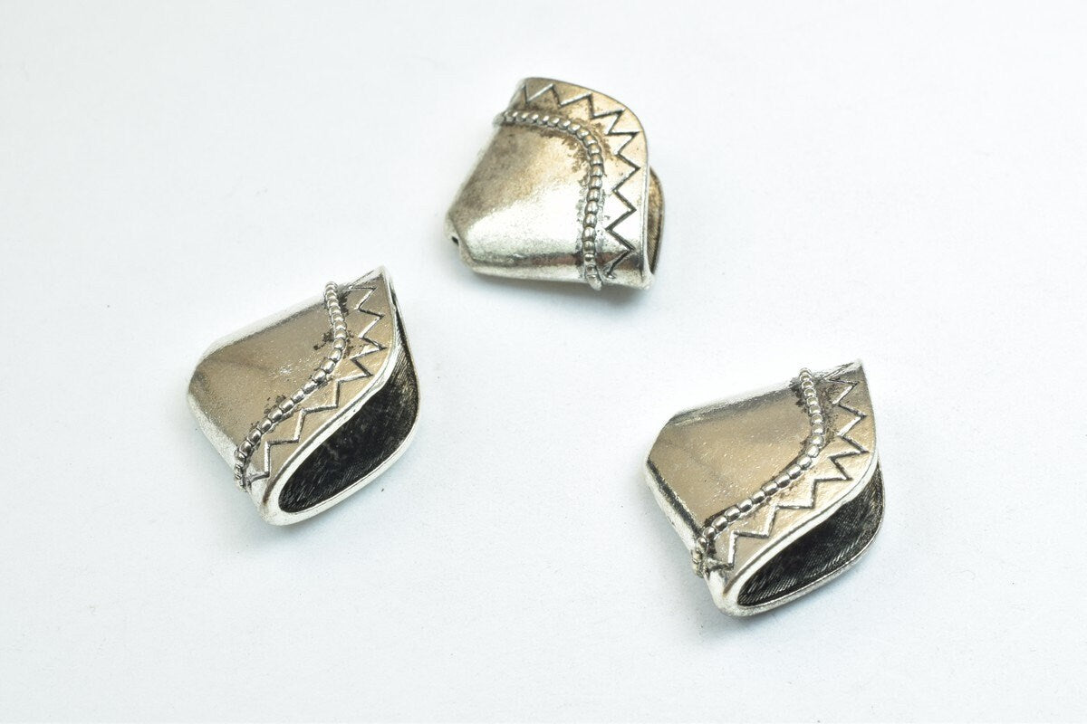 Tassel Beads Cap Jewelry Making Findings: Antique Silver Green Gold Alloy (17.5x23mm, 8mm Opening, Pack of 6)