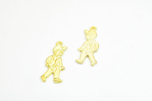 12 PCs Walking Boy Charm Pendant Bead Gold/Bronze Size 24x11mm Decorative Design Metal Beads 1mm JumpRing Opening for Jewe...