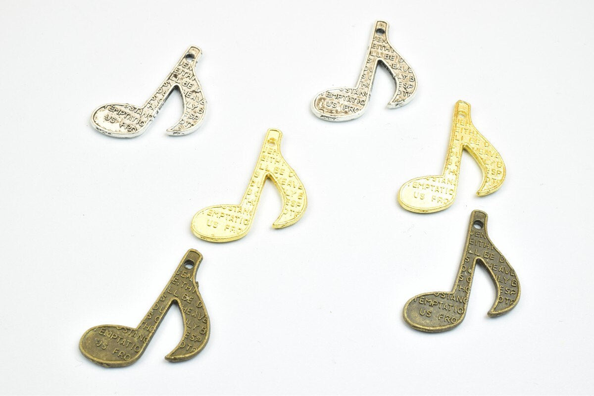10 PCs Quaver Music Note Charm Antique Silver/Antique Green/Gold Alloy Beads Size 24x18mm Hole Size 0.8mm Metal Beads For...