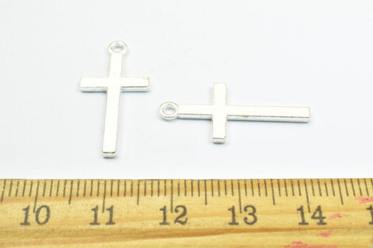 10 PCs Cross Copper Charm Silver Beads Size 25x12mm Jump Ring Size 1mm Decorative Design Beads For Jewelry Making jewelry...