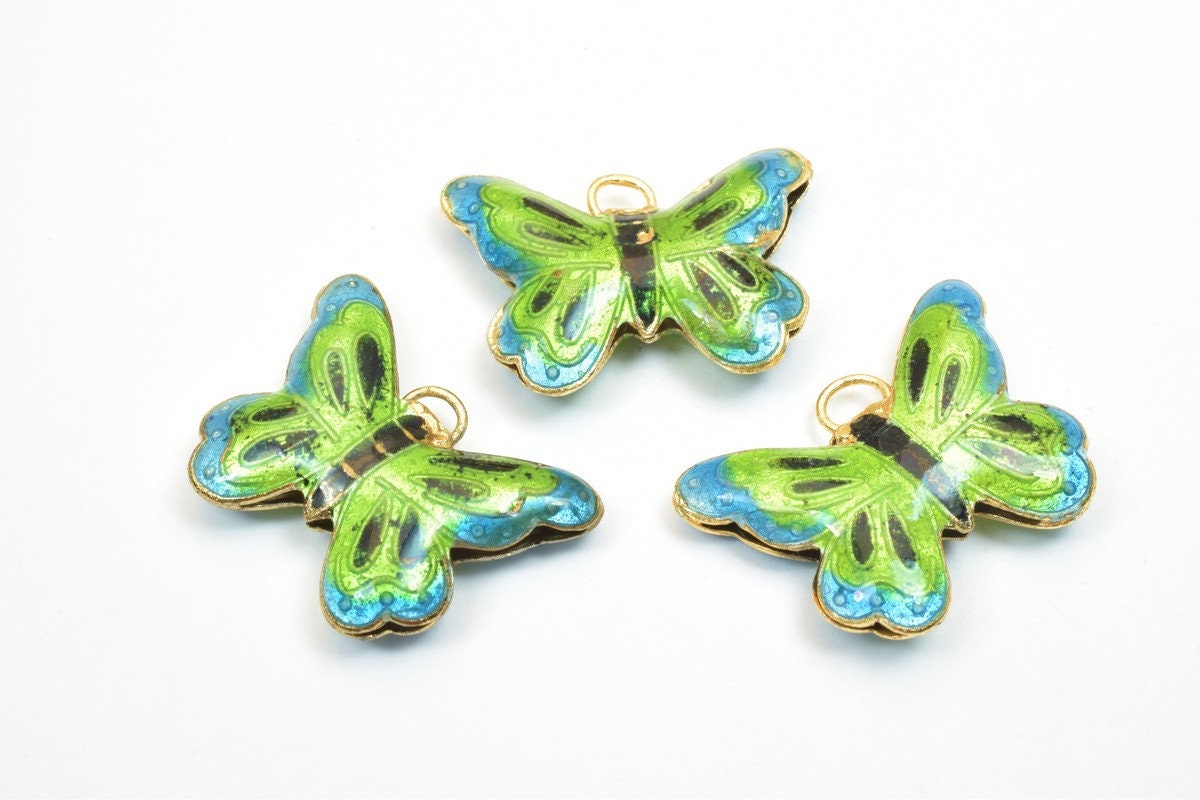 3 PCs Butter Fly Cloisonne Pendant Beads Size 27.5x20mm Thickness 5mm Hole Size 1.5mm Enamel Design Sweater Chain Charm Fo...