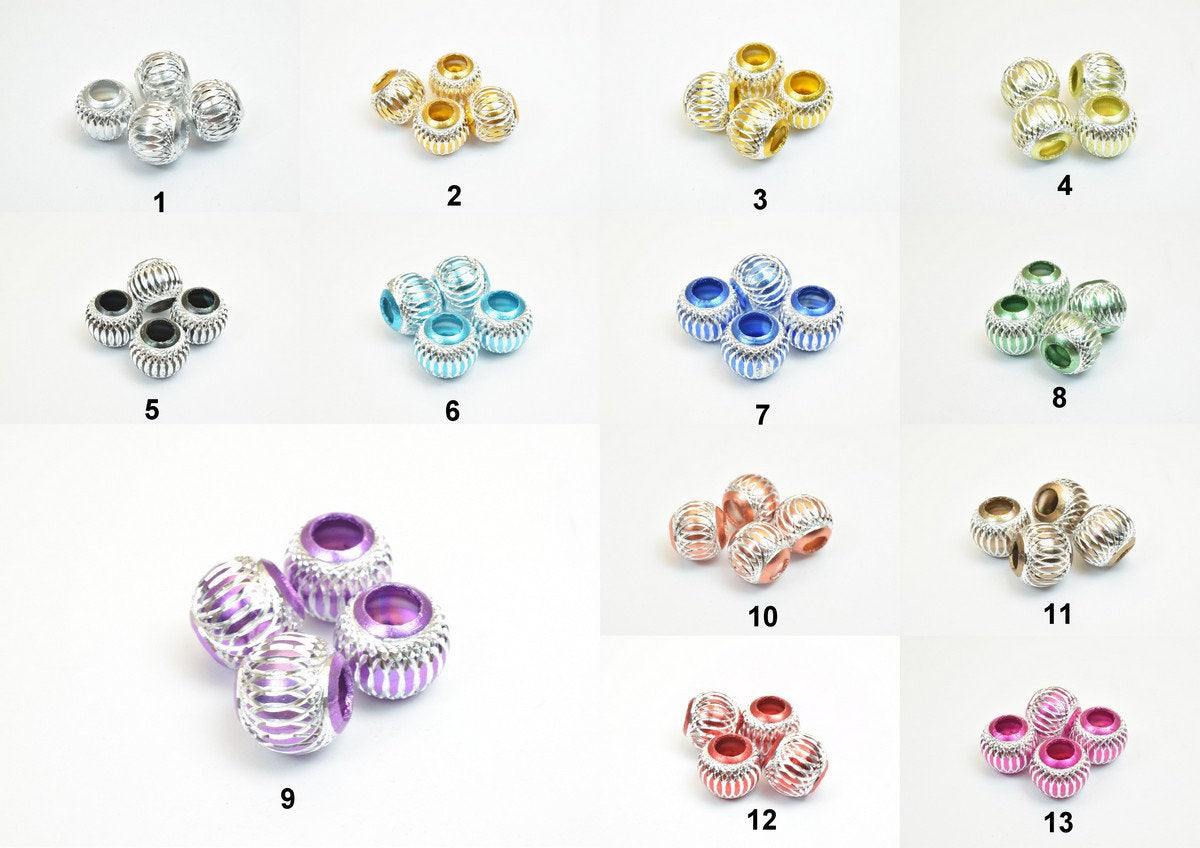 European Large Hole Beads: Mixed Sizes Aluminum Round Spacers - Jewelry Craft Supplies, Big Hole Fit Charms