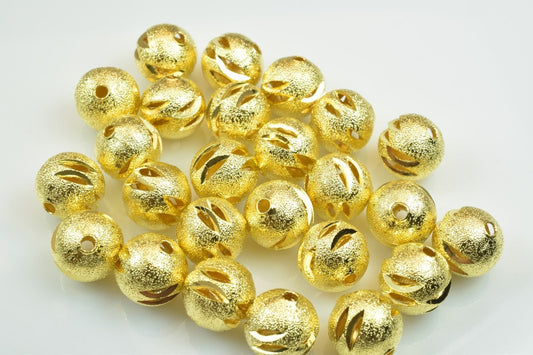 100 PCs Gold Plated Carved Round Beads 6mm/8mm/10mm Diamond Cut jewelry making supplies - detail image 2