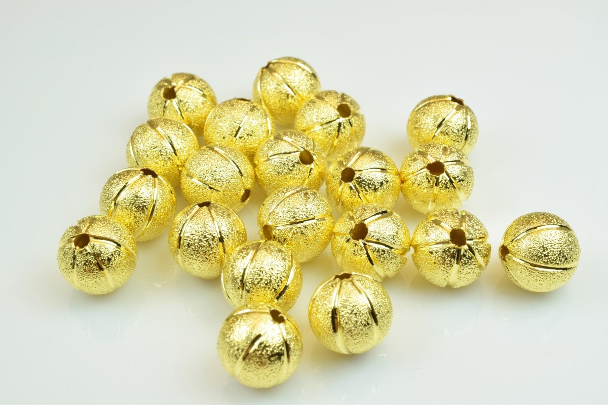 100 PCs Gold Plated Carved Round Beads 8mm/10mm Diamond Cut jewelry making supplies - detail image 6