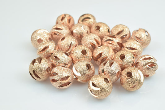 100 PCs Rose Gold Plated Carved Round Beads 8mm Diamond Cut For Jewelry Making jewelry making supplies - detail image 2