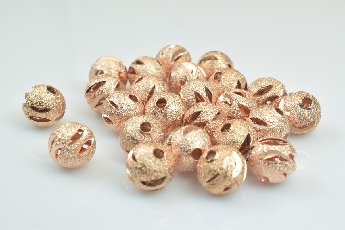100 PCs Rose Gold Plated Carved Round Beads 8mm Diamond Cut For Jewelry Making jewelry making supplies - detail image 4