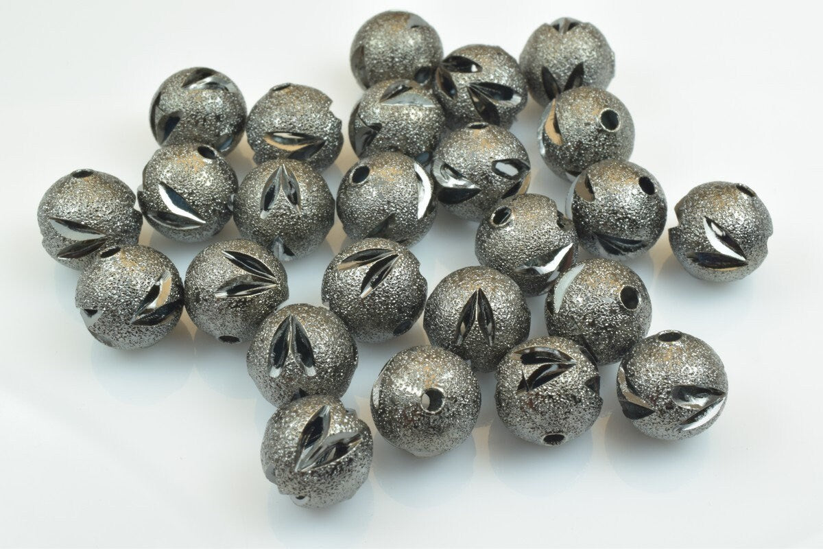 100 PCs Gun Metal Plated Black Carved Round Beads 6mm/8mm/10mm Diamond Cut For Jewelry Making jewelry making supplies - de...