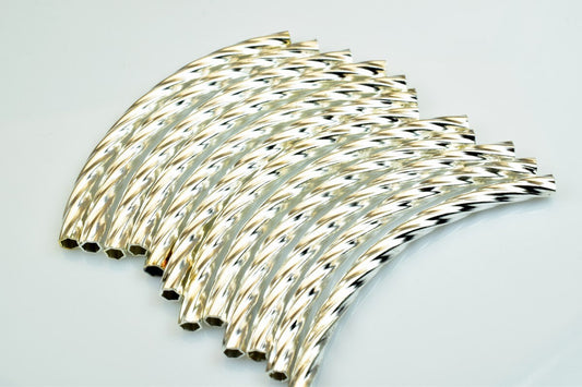 12 PCs Curve Tube Jewelry Finding Beads 3x40mm/3x45mm/3x50mm Diamond Cut Gold/Silver/Gun Metal/ RoseGold For Jewelry Maki...