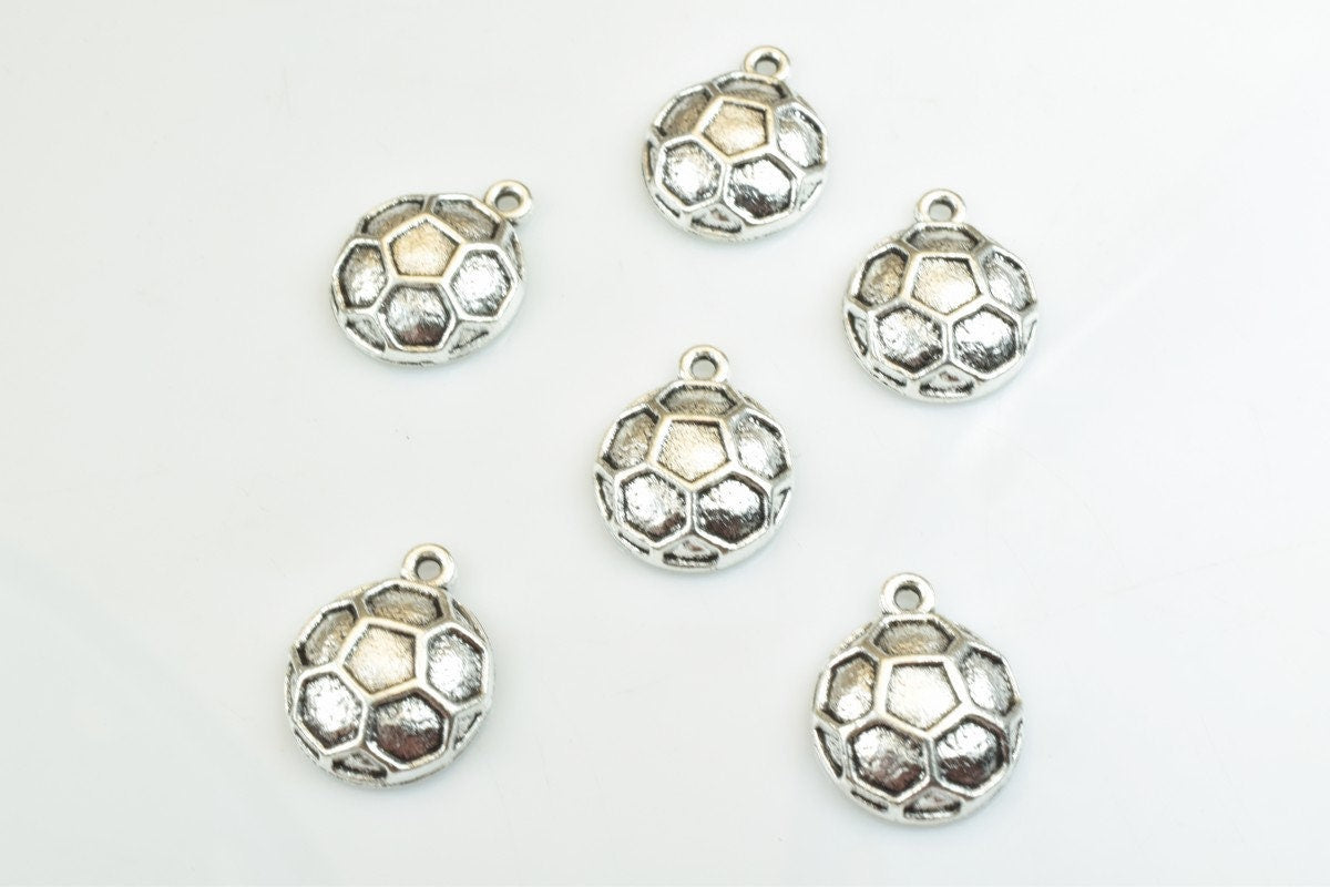 6 PCs Soccer Ball Charms Alloy Antique Silver Size 17x13mm Jump Ring Size 2mm For Jewelry Making jewelry making supplies -...
