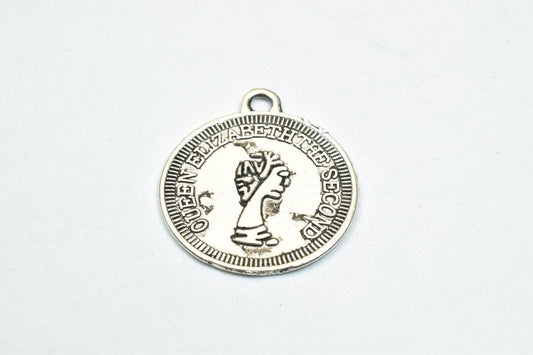 12 PCs Queen Elizabeth 2nd Charm Bronze/Silver Alloy Charm Beads Size 19.5mm JumpRing Size 2mm Decorative Design Beads For...