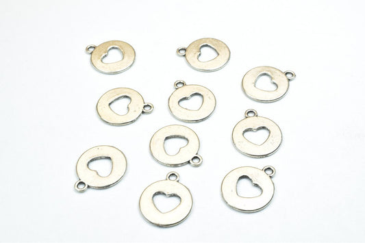 10 PCs Heart Antique Silver Charm Beads Alloy Metal Bracelets Pendant Size 17x15mm Jump Ring Size 1.5mm For Jewelry Making...