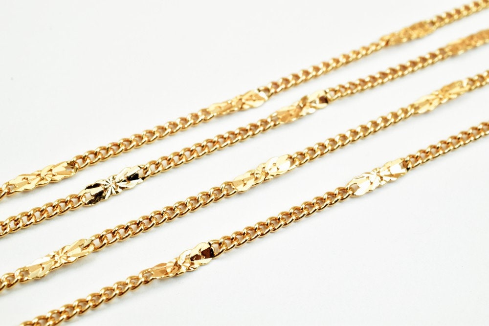 18K Pinky Gold Filled EP Chain Width 2mm Thickness 1mm Gold Filled findings for Gold Filled Jewelry Making Sold by Foot PG...