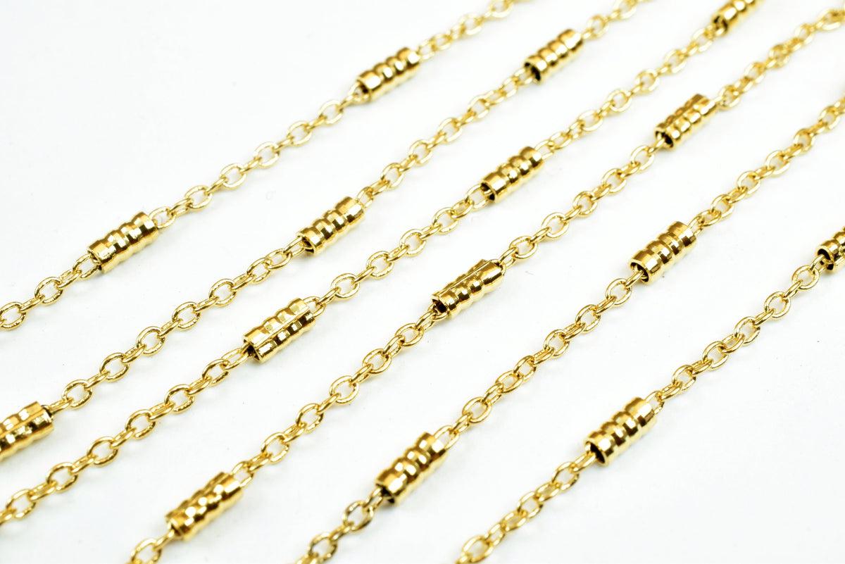 18K Gold Plated* tarnish resistant Bar Chain, Cable Chain, Bar Size 2mm Chain Size 1mm for Jewelry Making GFC050 Sold by F...