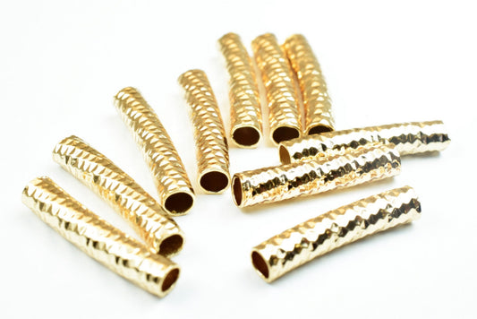 18K Gold Filled Alternative Diamond Cut Curve Tube: EP 4x20mm Connector, Tarnish-Resistant Finish | Base, Jewelry Craft Findings