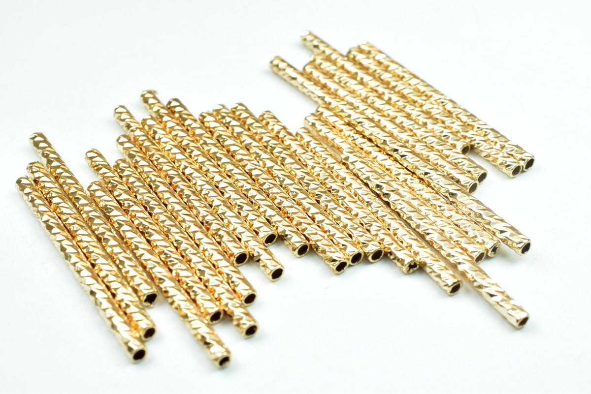18K Gold Filled Alternative Tube Findings: Straight Diamond Cut Tubes, Base (2x25mm & 2x30mm, Jewelry Making Parts)